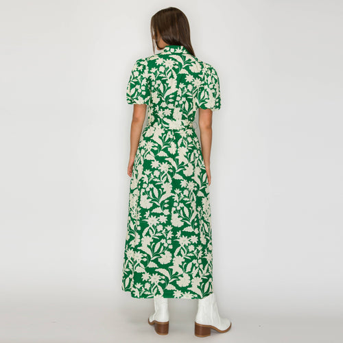 Emerald Meadow Belted Maxi Shirt Dress
