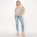 Summer Jacobean print blouse with bubble sleeves