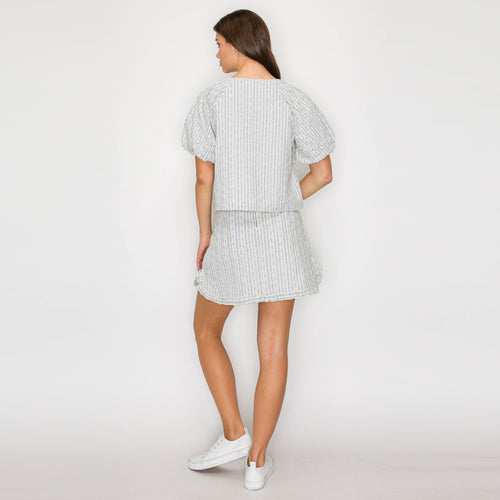 Soft Blue Stripe with Embroidery Top