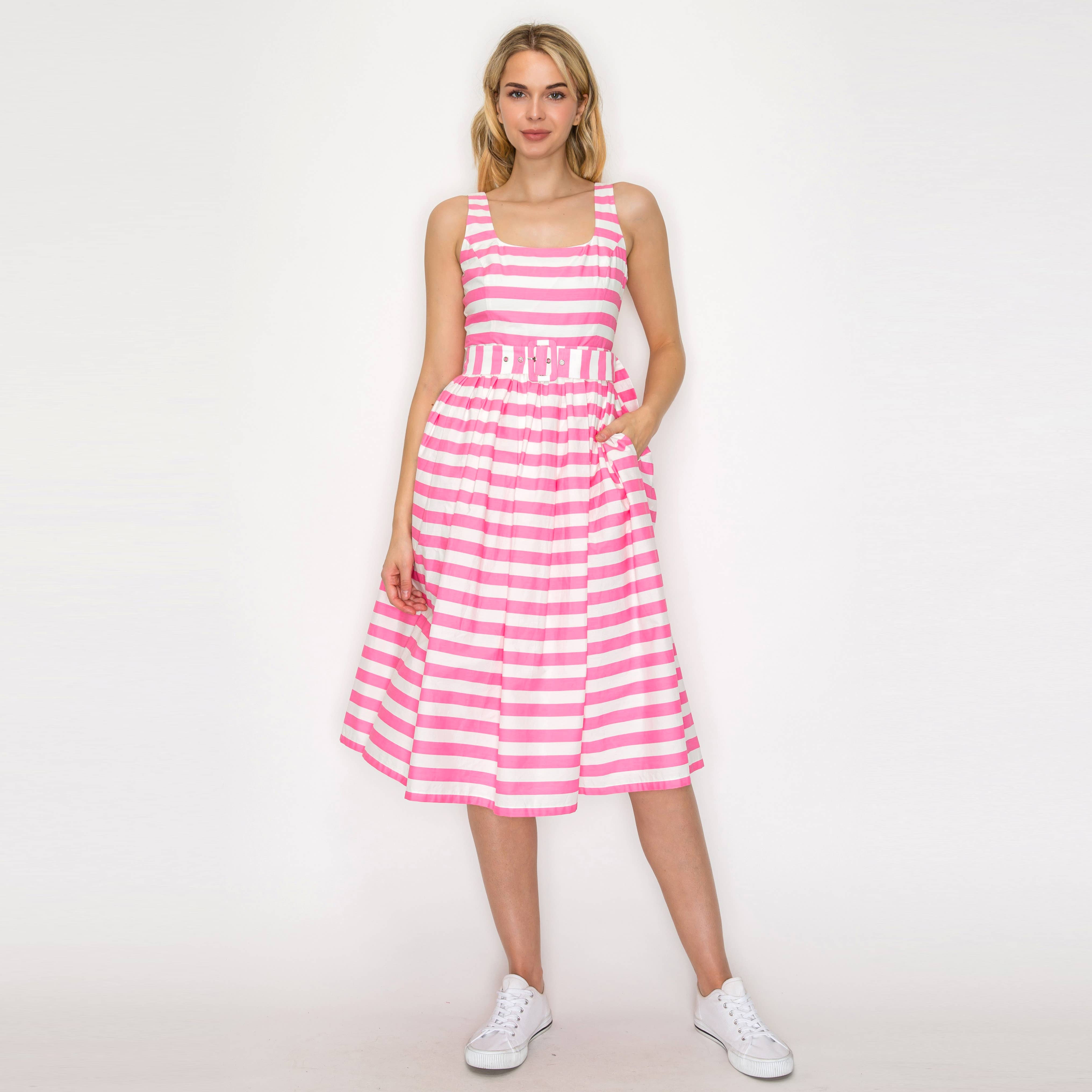 Pretty in Pink Stripe Classic Midi Dress