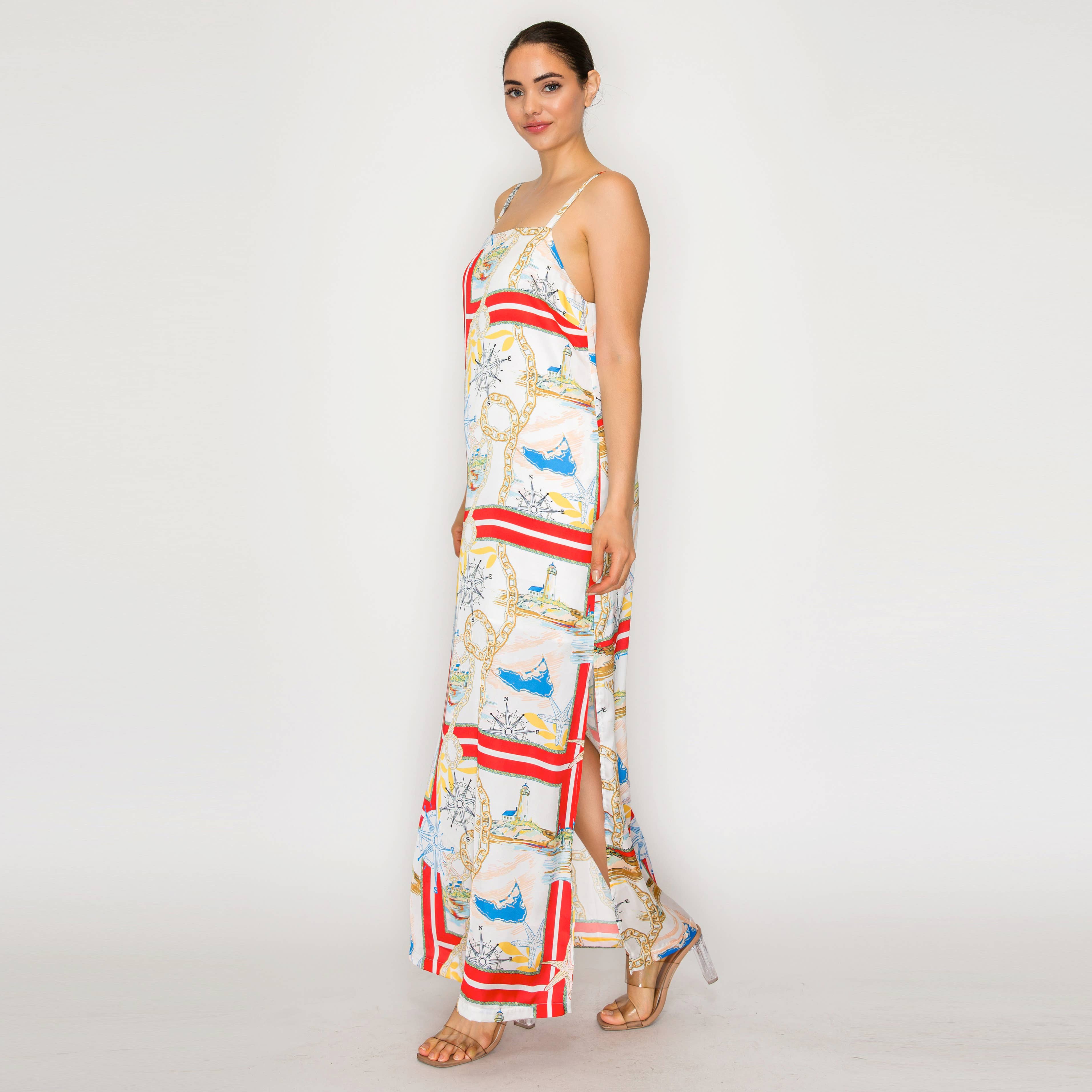 ATLANTIC BREEZE RED Satin Scarf Midi Dress