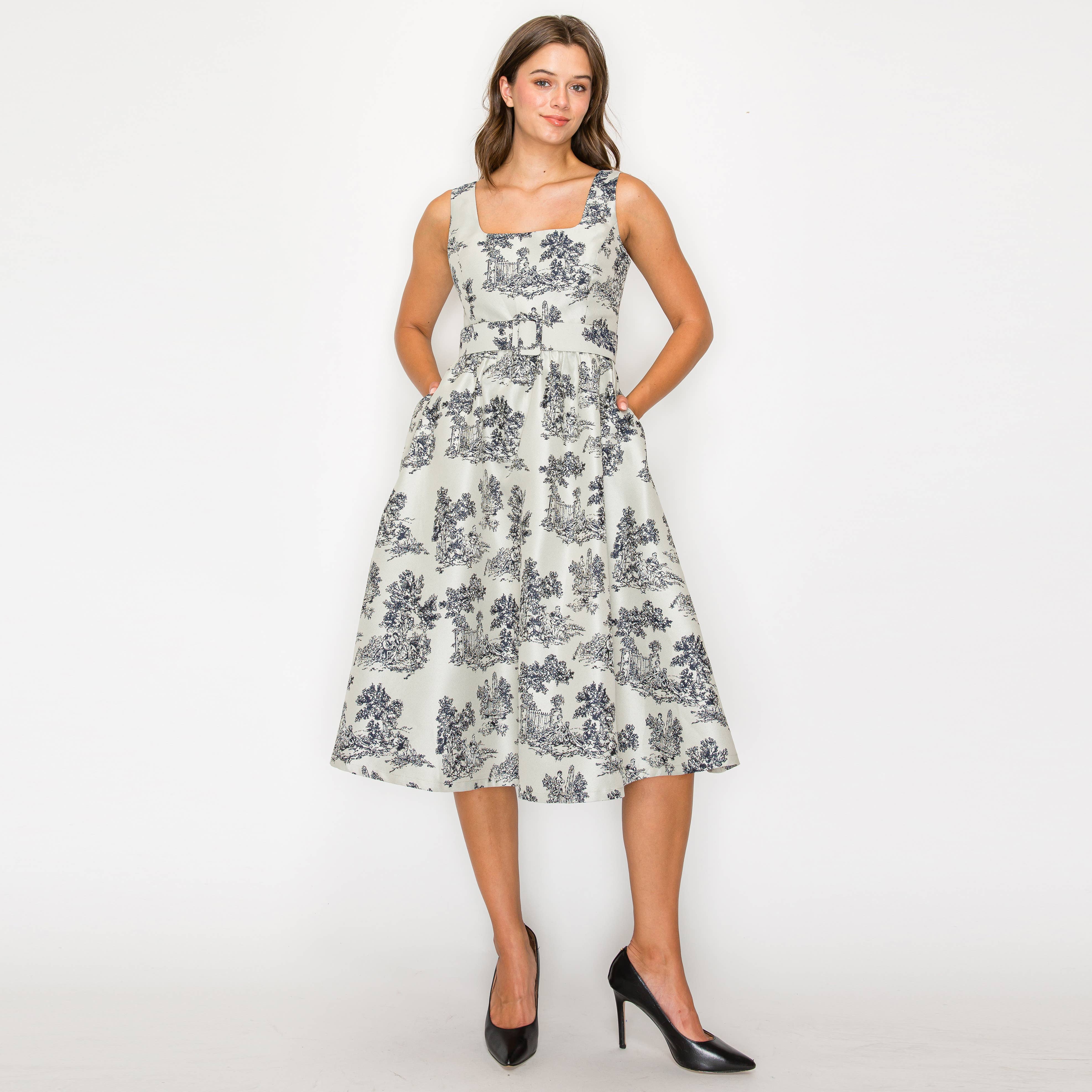 Toile Jacquard pattern midi dress