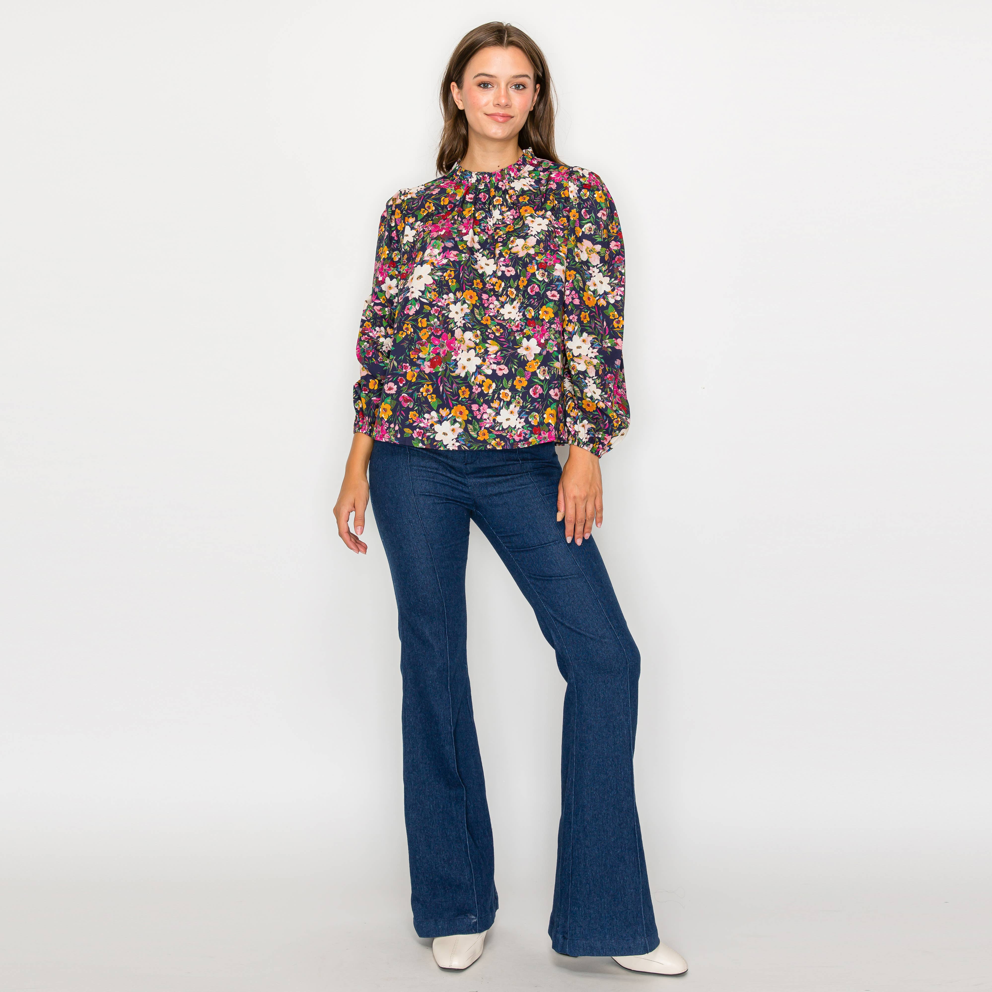 Beautiful Fall Wild Flower Print Cotton Blouse