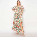 Summer jacobean Print tiered ruffle maxi Dress