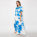 Blue Leaves Placement Print Long Dress