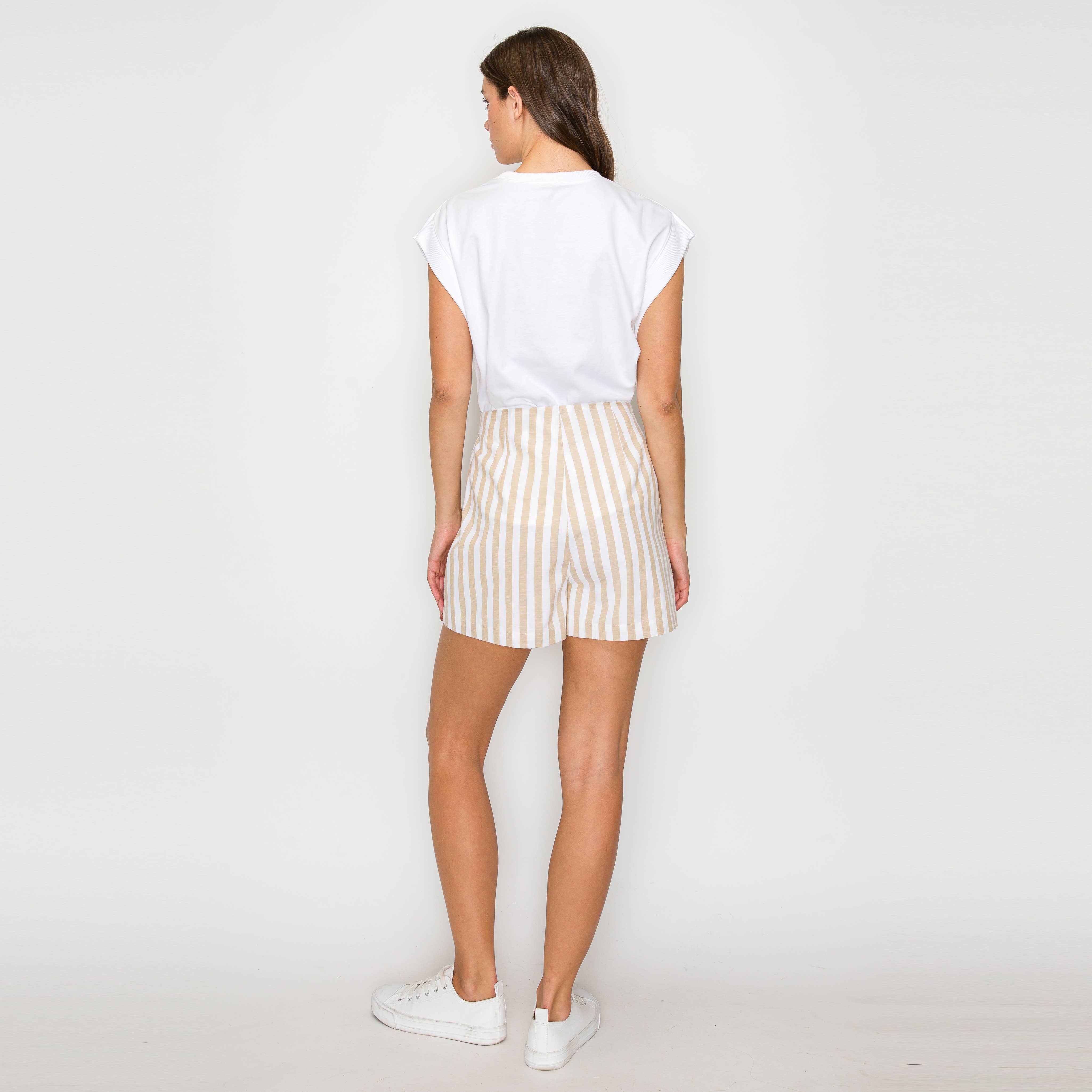 Ruffle Ruffle Stripe Skort - Tan & White Stripe