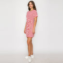 Red Striped Knit Mini Dress with Front Tie