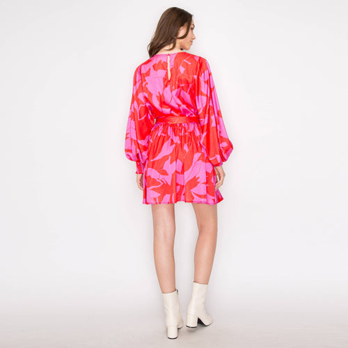 Abstract print mini dress with long sleeves