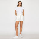 Shopper Bag Shorts with Sash Belt - WHITE
