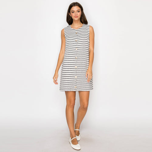 Black & White Stripe French Boucle Shift Mini Dress- LWD3017