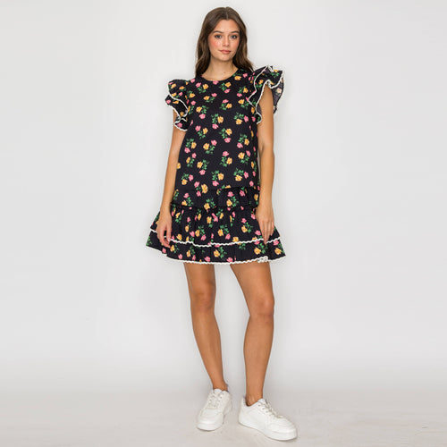 Wild Roses Print in Black Blouse
