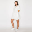 White Daisy Cotton Eyelet Mini Dress With Binding