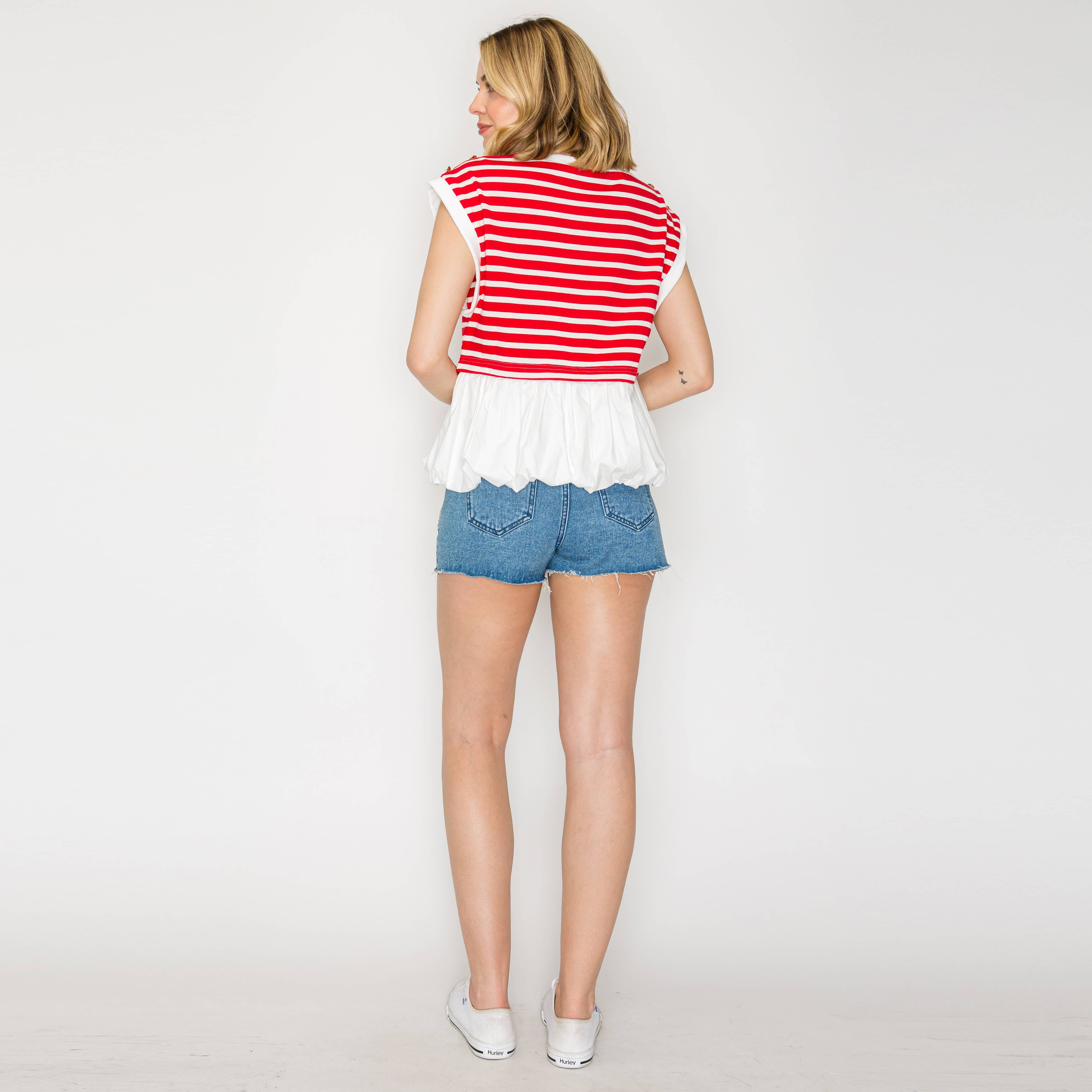 Red Stripe with Bubble Ruffle Top