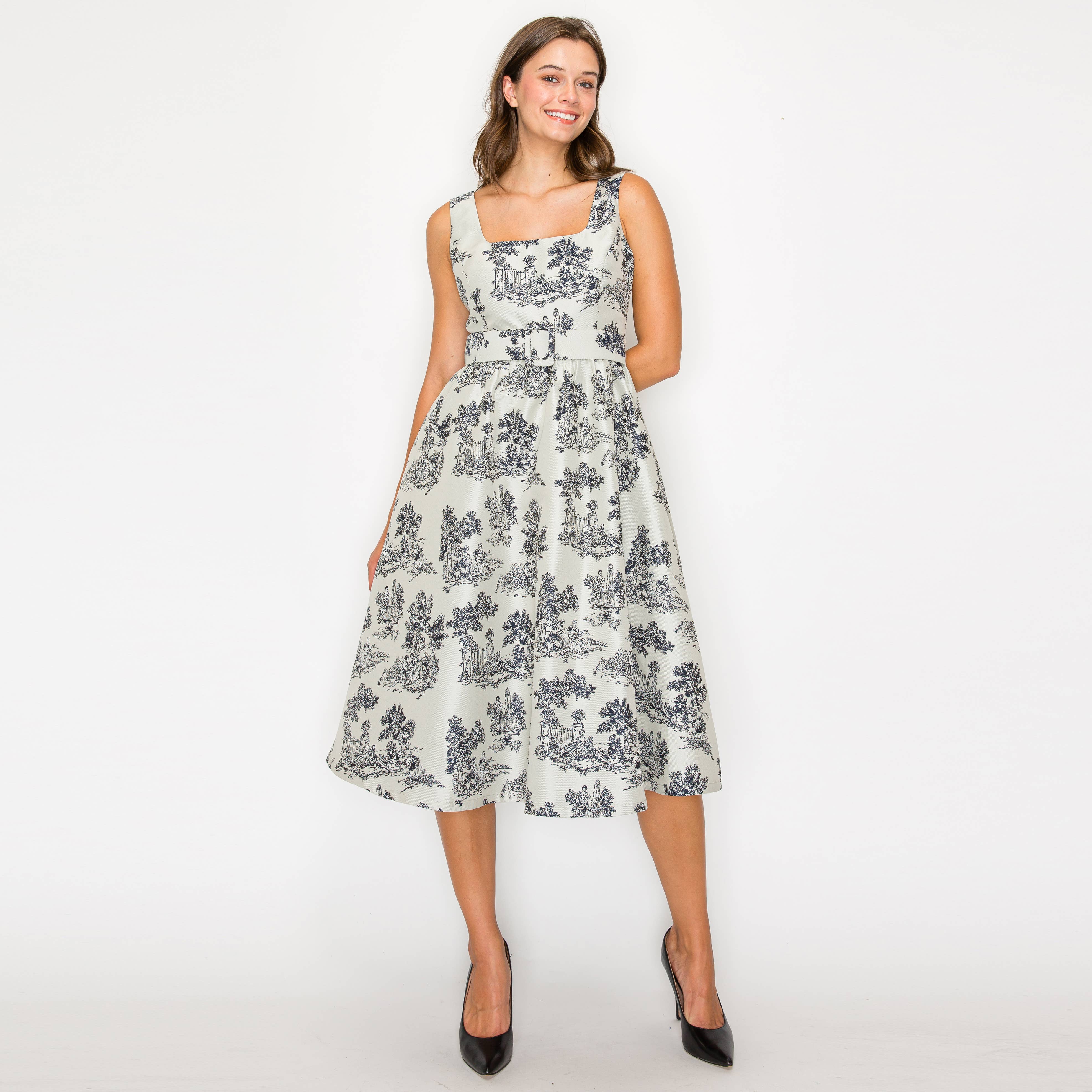 Toile Jacquard pattern midi dress