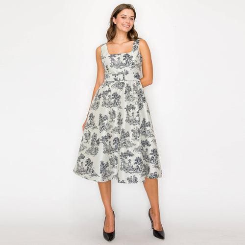 Toile Jacquard pattern midi dress