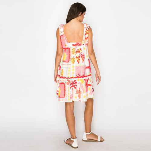 Pink Banana Retro Tropical Print Mini Dress