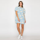 Baby Blue with White Rosette Detail Mini Dress