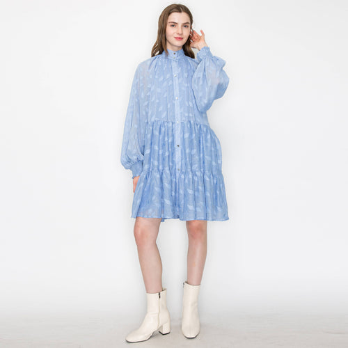 Jacquard pattern mini dress with long sleeves
