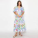 Blooming flowers Print Midi Dress With White Binding-LWD2894