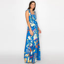 New Retro Blue Tropical Maxi Dress