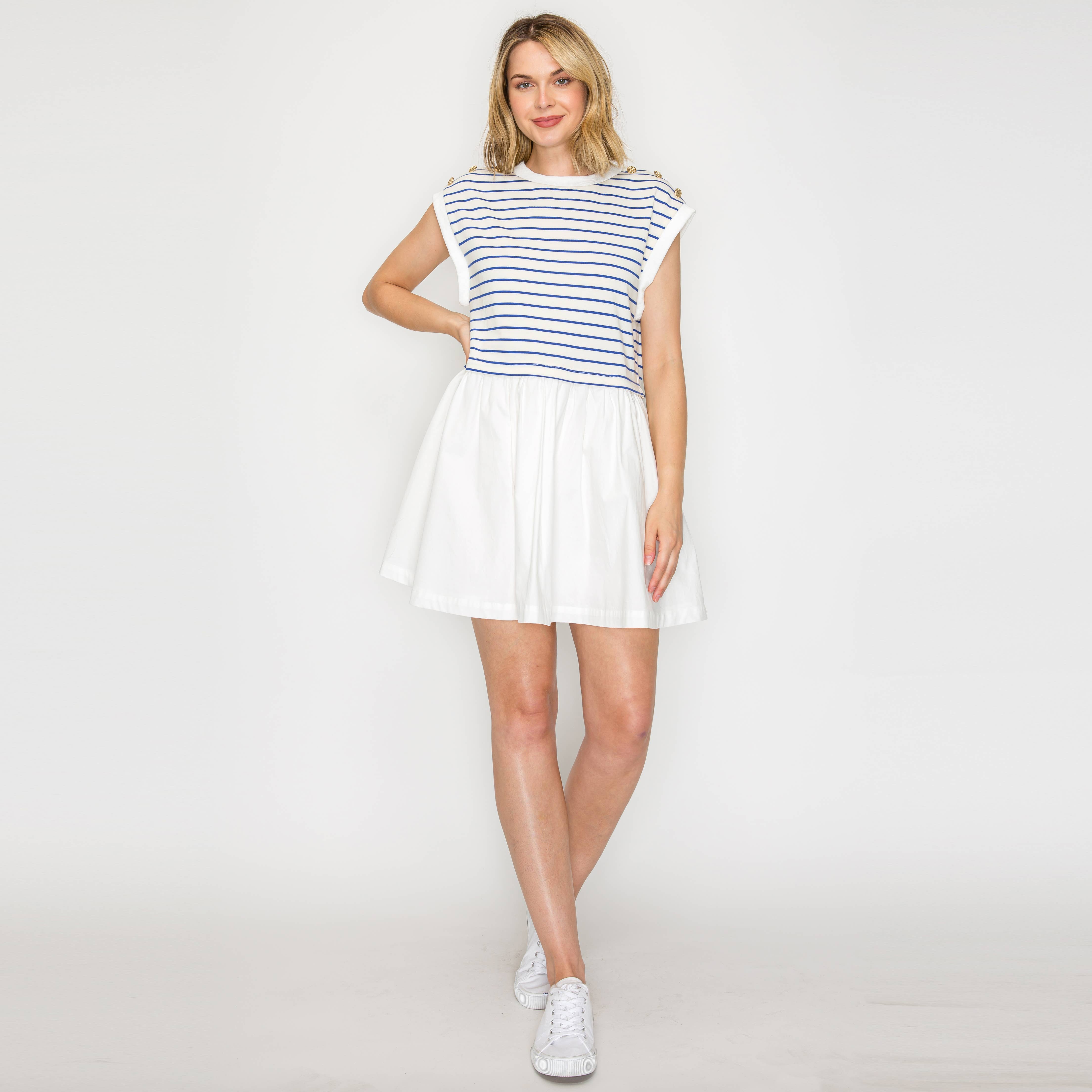 Marine Blue Stripe Mini Dress