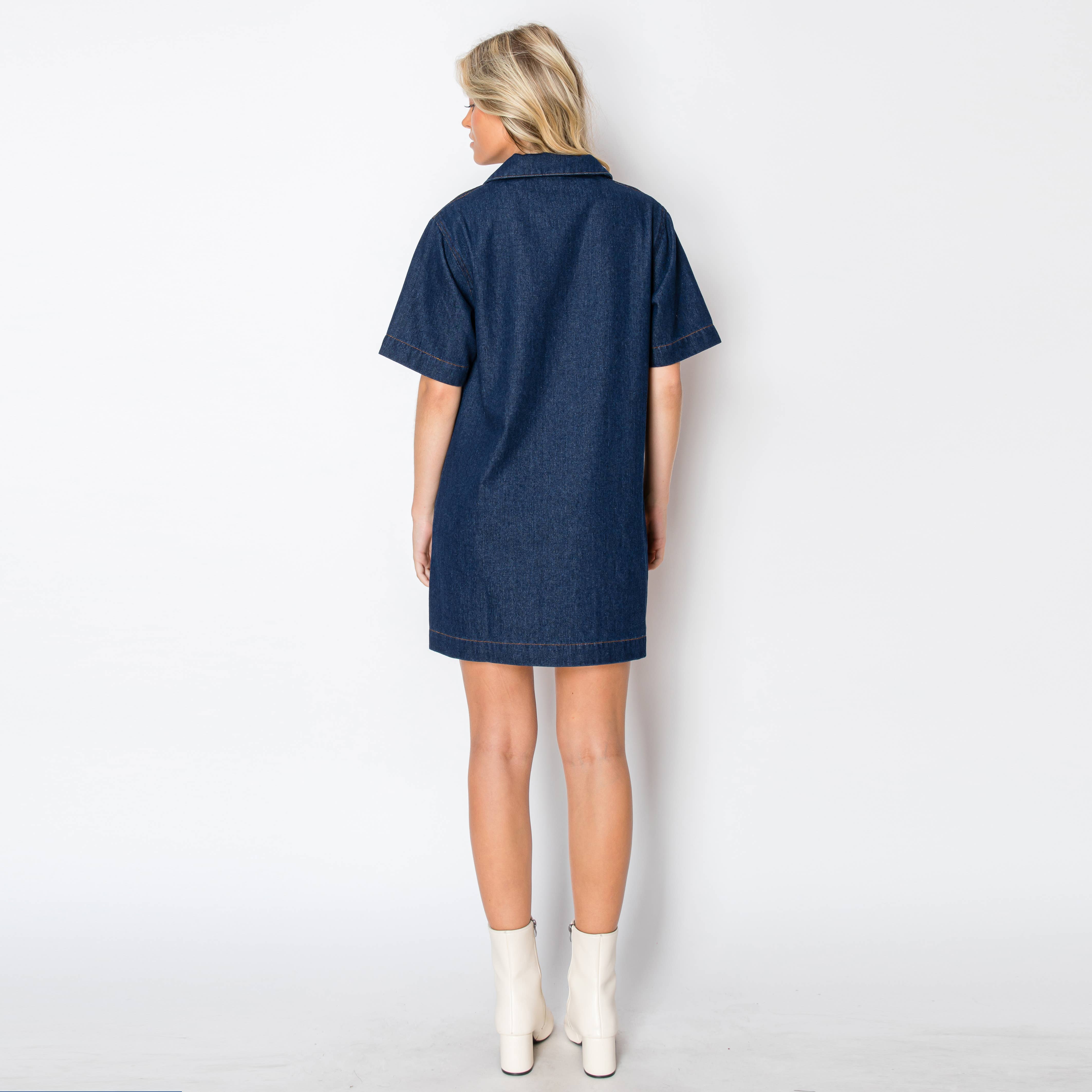 Denim shirts mini dress with jewel buttons