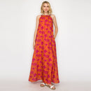 Hot Summer Orange Palm Tree Halter Maxi Dress