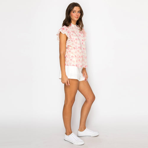 Pink Bellflower Print Blouse