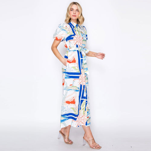ATLANTIC BREEZE Button-Down Midi Dress