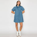 Ruffle Detail Collar Denim Mini Dress