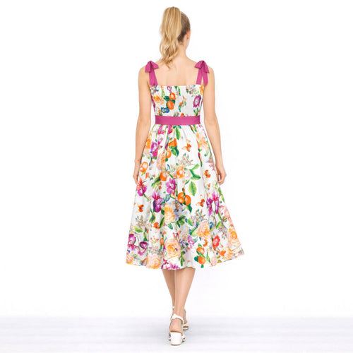 TANGERINE BLOOM Smocked Midi Dress