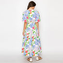 Blooming flowers Print Midi Dress With White Binding-LWD2894