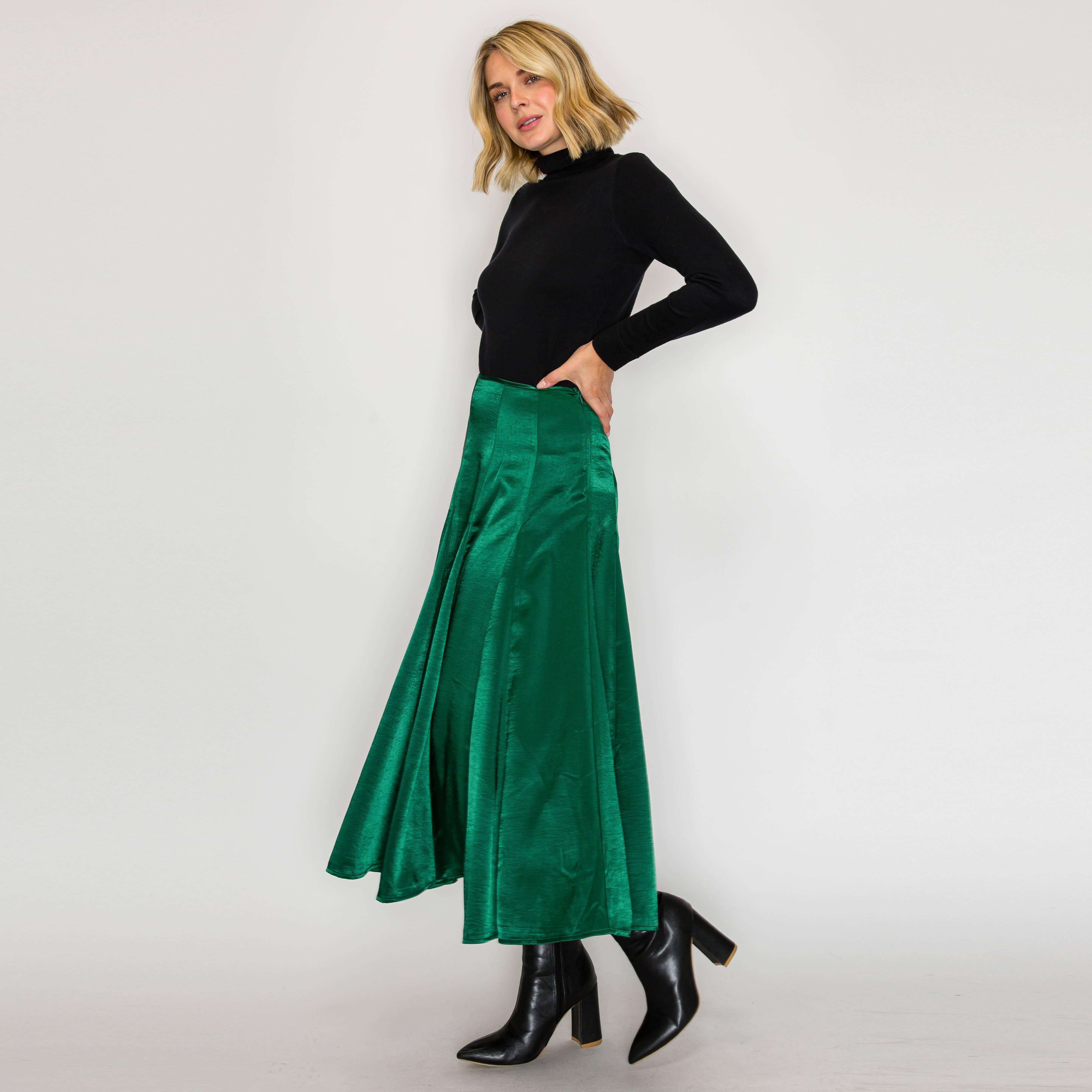 ESSENTIAL Satin Skirt for Every Girl - Dark Green