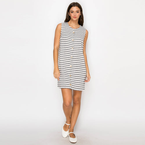 Black & White Stripe French Boucle Shift Mini Dress- LWD3017