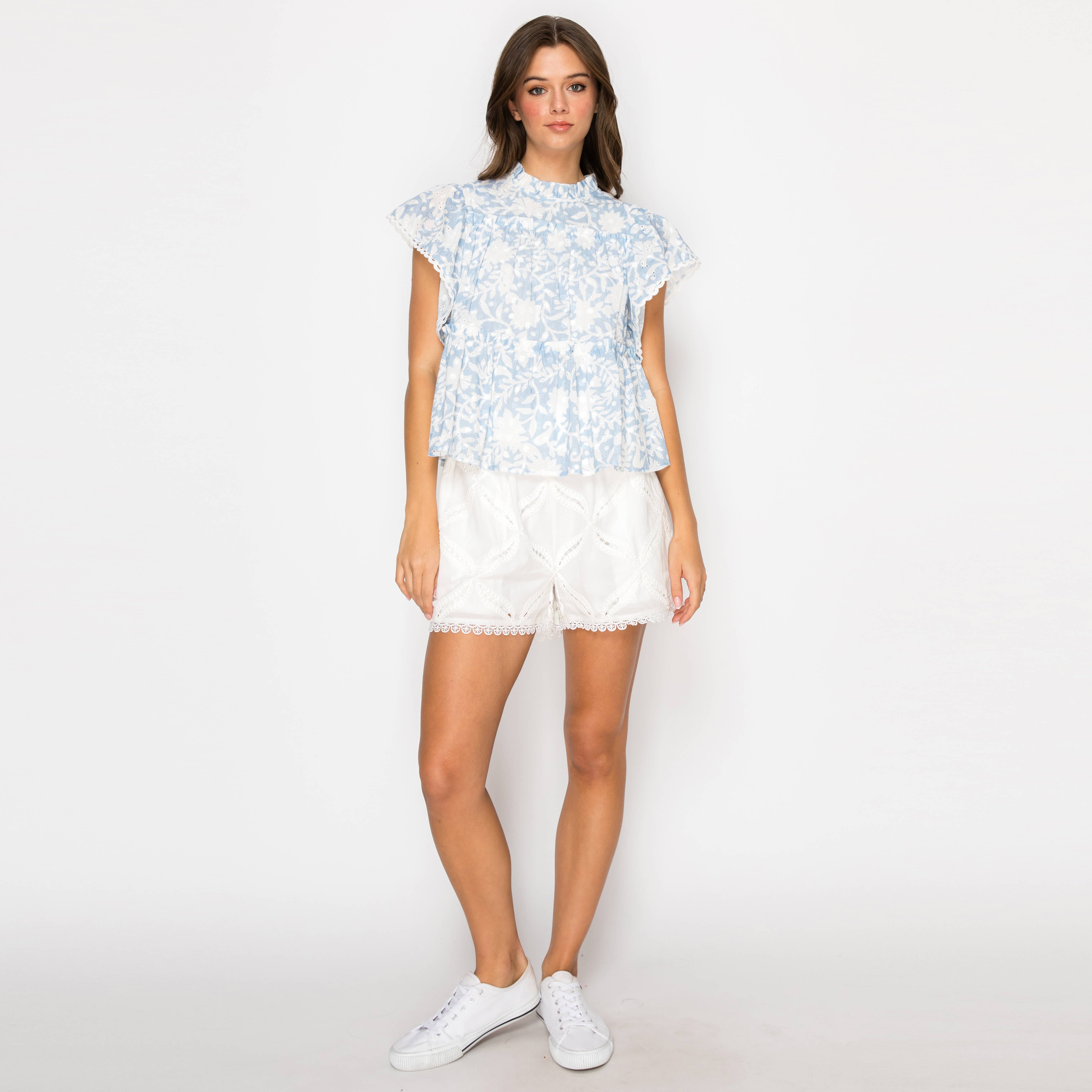 Cloud Blue Jacobian Eyelet Blouse