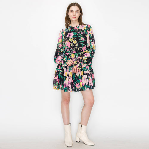 Black wild floral print mini dress