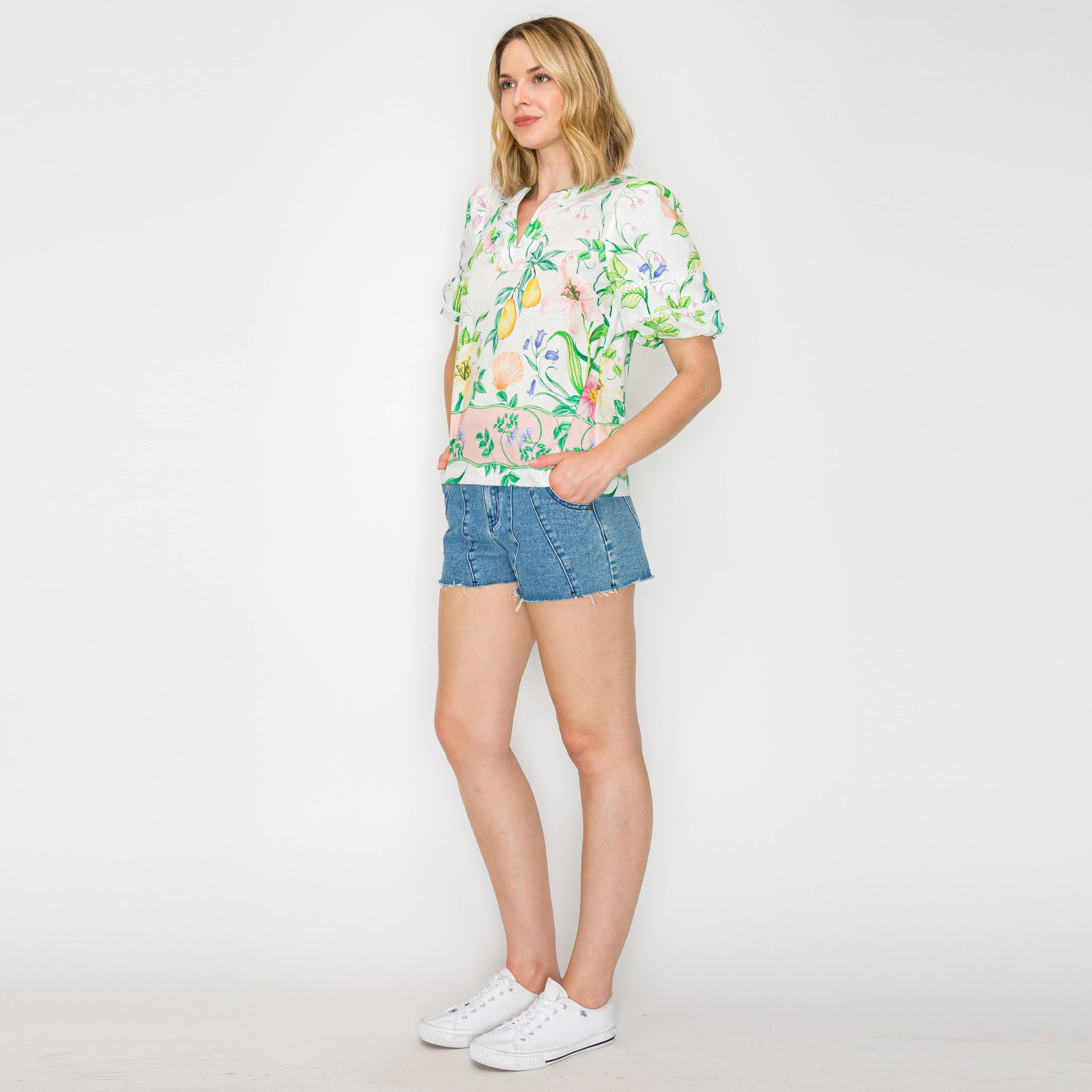 Summer Romantic Garden with Shell White Blouse