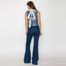Jacquard Pattern Embroidery Top with Bow tie