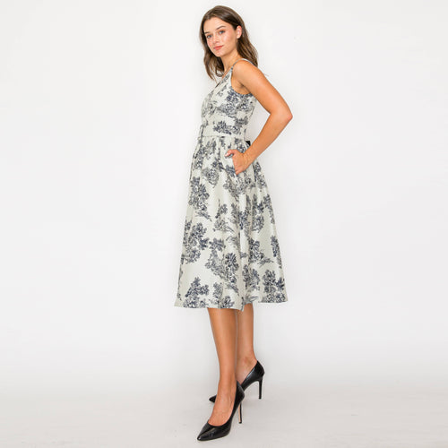 Toile Jacquard pattern midi dress