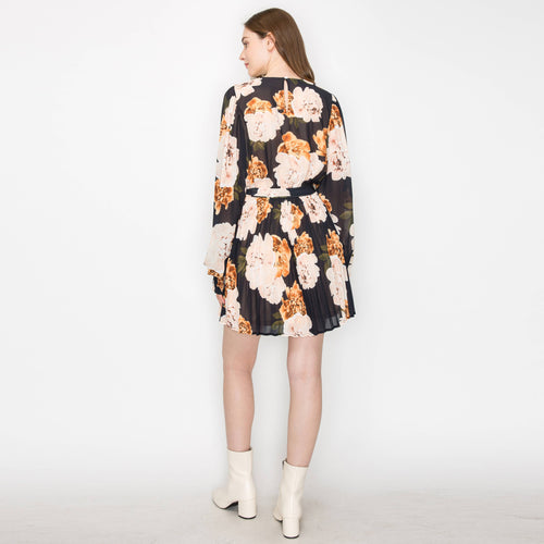 Black floral print mini dress