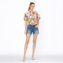 TANGERINE BLOOM Tie-Neck Blouse