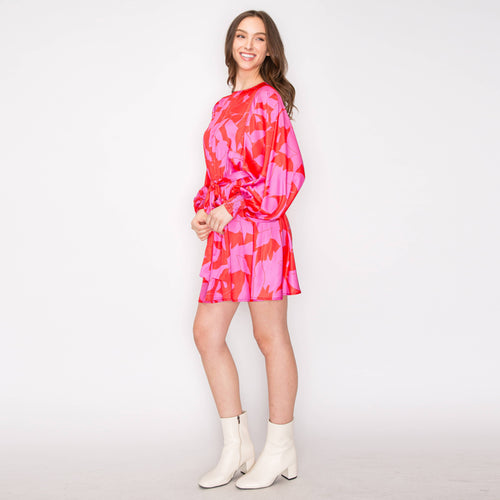 Abstract print mini dress with long sleeves