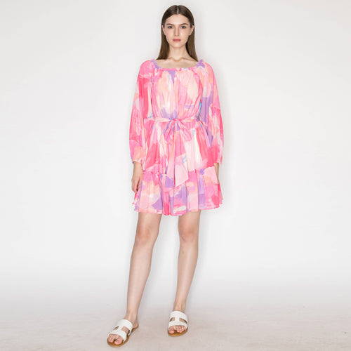 Abstract print off shoulder mini dress - LWD2573