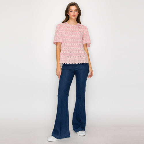 Rose pink with White Embroidery Lovely top