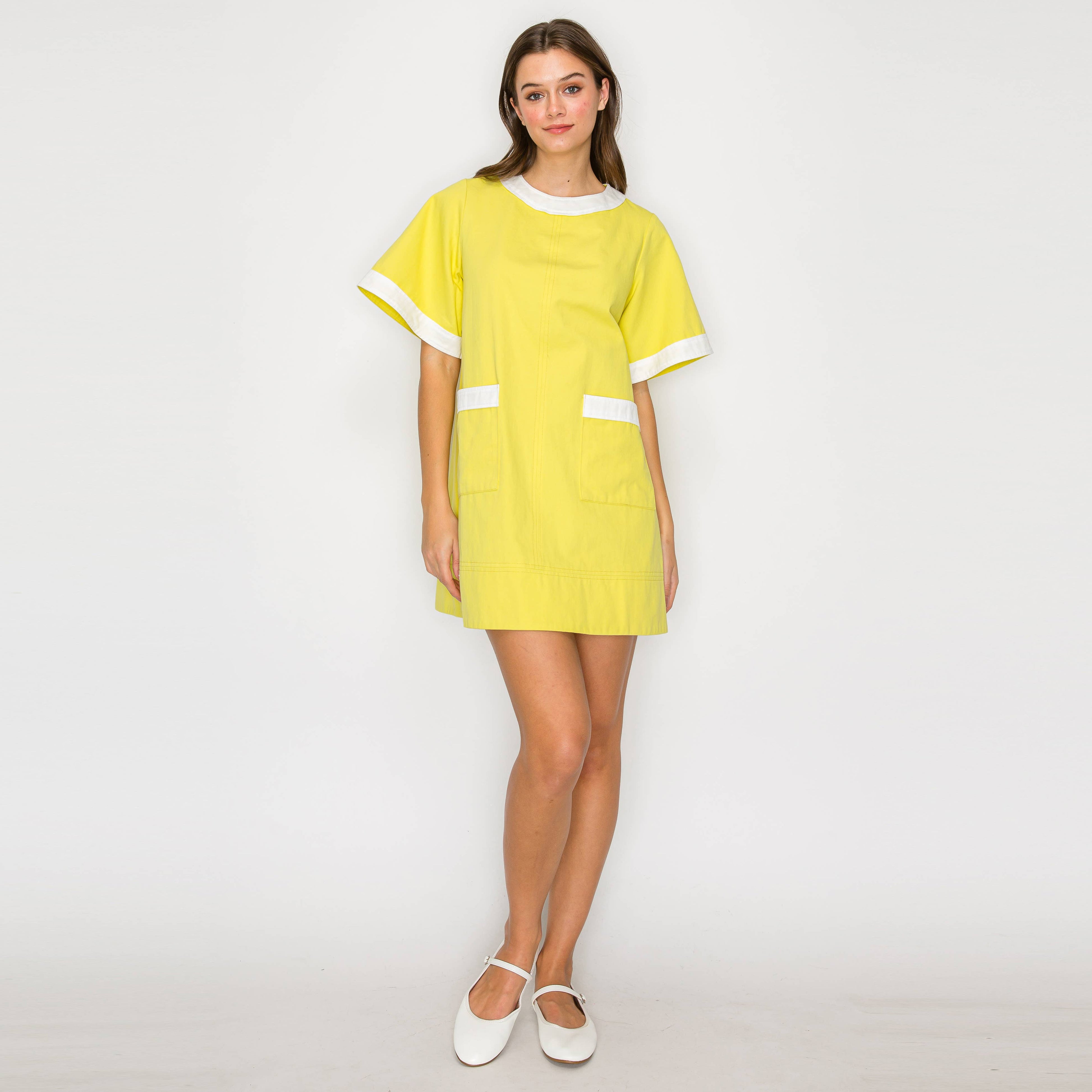 Lemon & White Retro Mod Look Mini dress