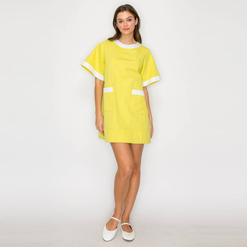Lemon & White Retro Mod Look Mini dress
