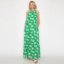 Hot Summer Green Palm Tree Halter Maxi Dress