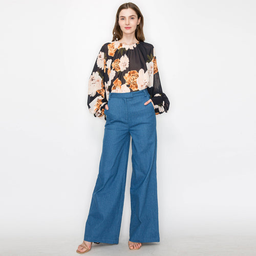 Black flower print blouse