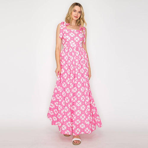 Pink Geo Lace Print Maxi Dress