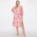 Print straight midi dress with 3/4 sleeves